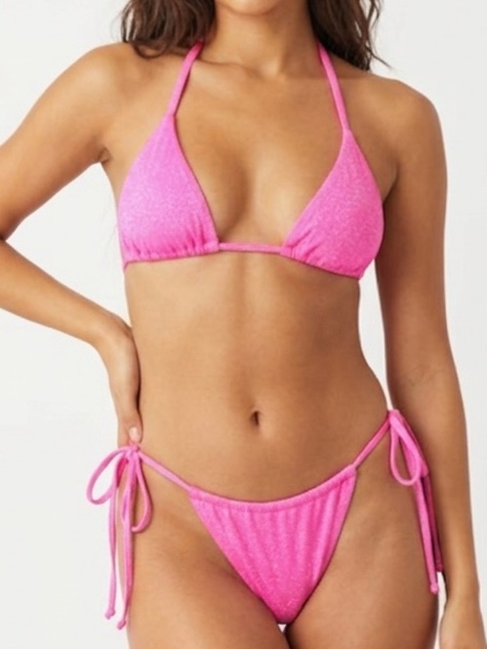 NWT Frankies Bikinis Naomi Osaka Tia Glitter Cosmos Bikini Medium Large Hot Pink